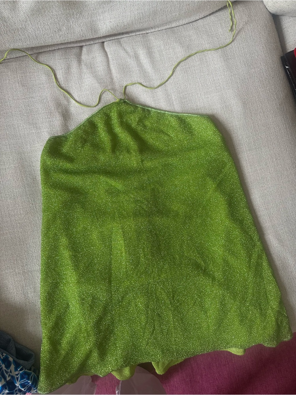 Shimmery Lime Green Halter Mini Slip Dress